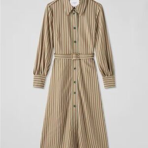 LK Bennett Tan and White Striped Long Sleeve Dress